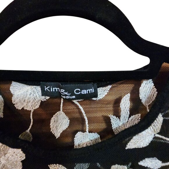 Kim & Cami Black Dress With Sheer Floral Embroidered Bell Sleeves Medium - Picture 3 of 4